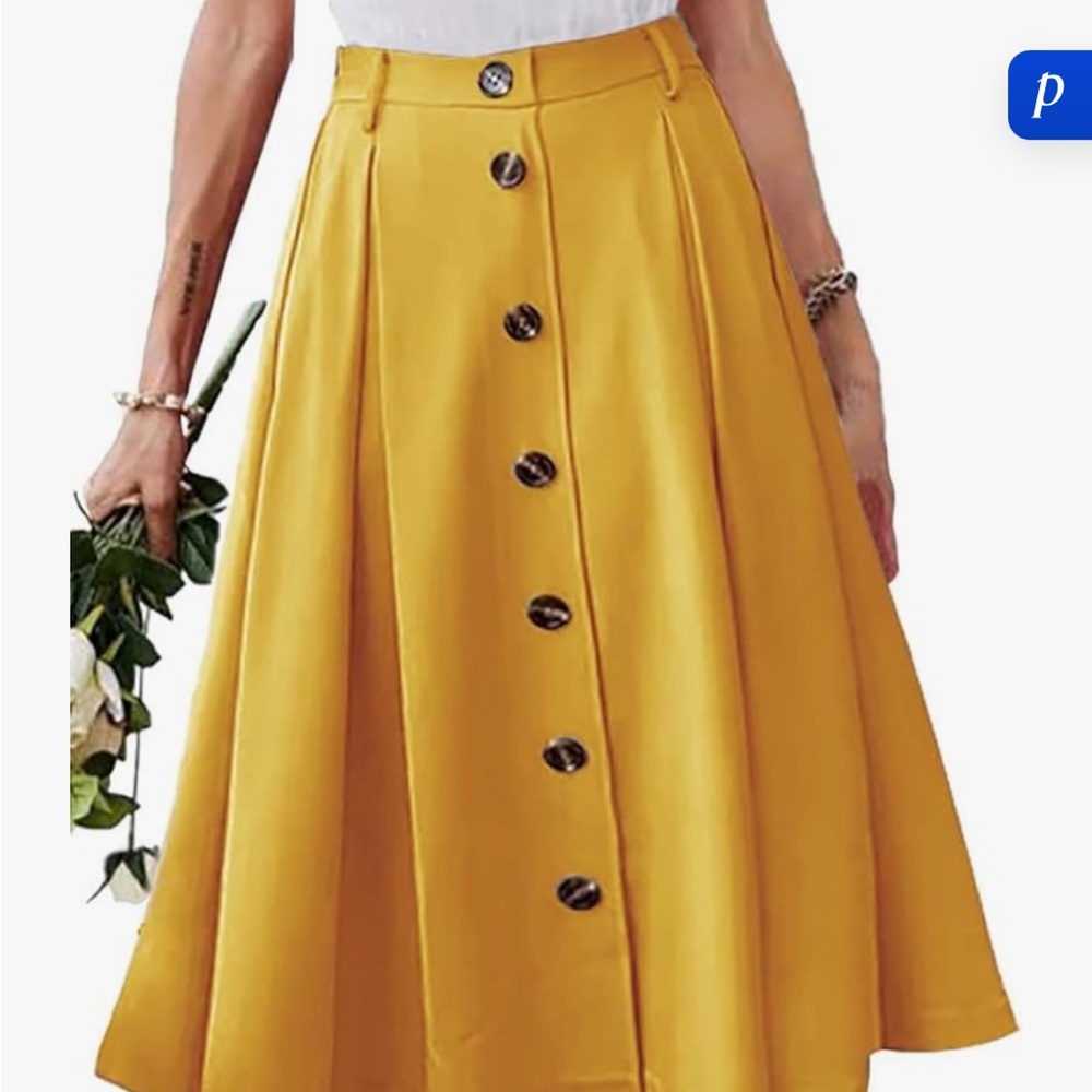 Yellow Midi Button-Down Skirt